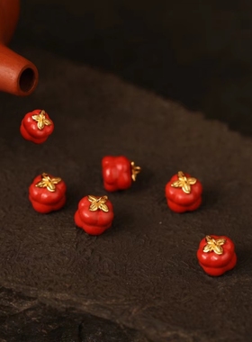 灵丹真朱砂一生安高含量真朱砂柿柿如意s925纯银镶嵌项链挂坠配饰