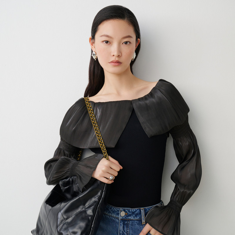 【商场同款】HPLY荷比俪秋季新款女一字肩针梭相拼修身毛衫,淘宝优惠券,粉丝福利购,淘宝优惠卷