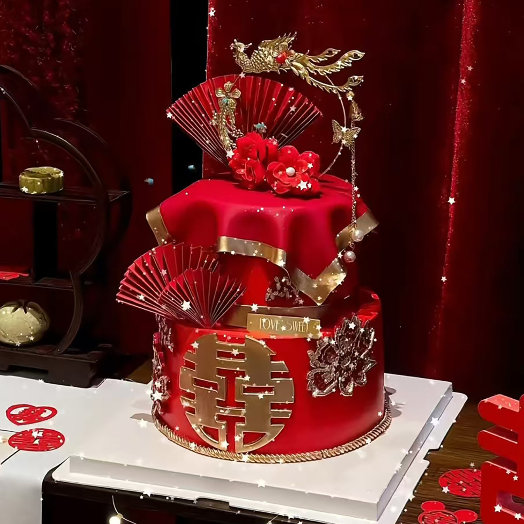 中式红色订婚结婚蛋糕装饰插牌凤凰于飞婚礼璎珞婚礼派对喜庆摆件,淘宝优惠券,粉丝福利购,淘宝优惠卷