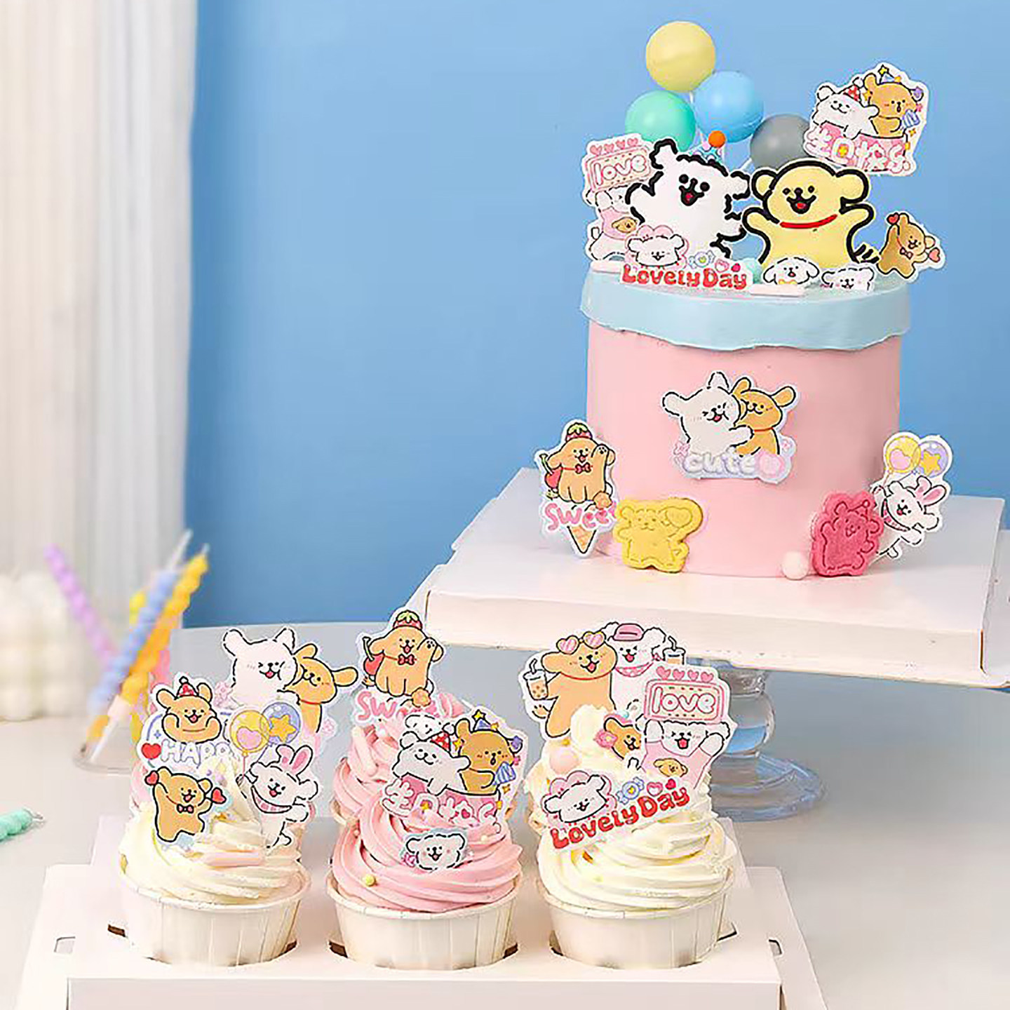 可爱线条小狗狗蛋糕装饰摆件网红儿童纸杯生日烘焙装扮插件,淘宝优惠券,粉丝福利购,淘宝优惠卷