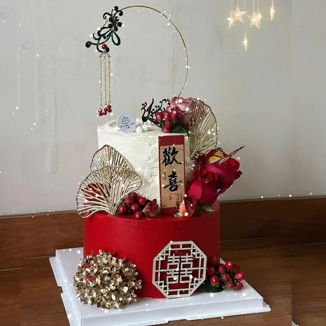 中式红色订婚结婚蛋糕装饰插牌凤凰于飞婚礼璎珞婚礼派对喜庆摆件,淘宝优惠券,粉丝福利购,淘宝优惠卷