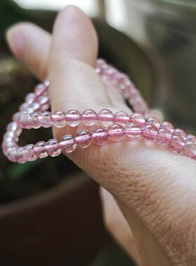 3.5mm天然无优化白水体草莓晶项链 S925纯银弹簧扣手工编绳项链