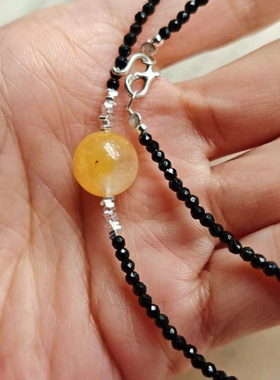 超细2mm天然黑尖晶石刻面项链天然福禄寿彩发晶珠925碎银子银扣