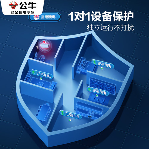 公牛插座插头热水器专用漏电保护器16A大功率自动断电防漏电排插 - 图1