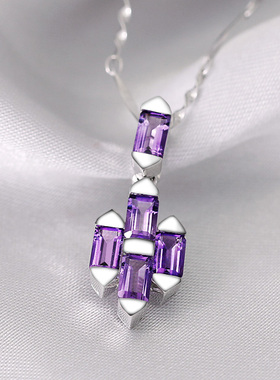 沁缘天然紫水晶多彩首饰品银项链