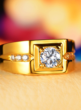 沁缘男戒镀金戒指男士黄金色仿真