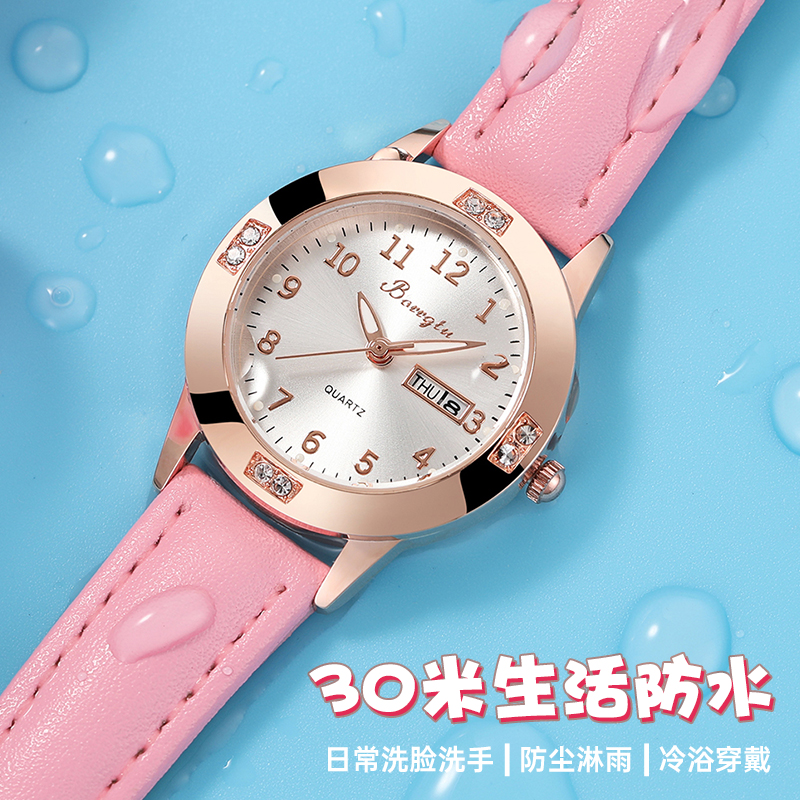 双日历儿童电子手表女孩女款学生女童防水小学生只看时间生日礼物 - 图0