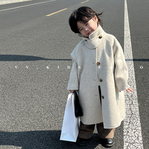 Boys double face cashmere big coat girl autumn and winter percentily wool coat children stand in the middle of the long section of the great clothes