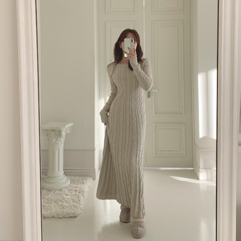 女款正品法式可爱简约纹理连衣裙 cafe24海外连衣裙