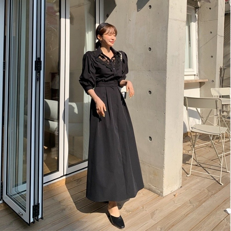 韩国there she is收腰长款衬衫 cafe24海外连衣裙