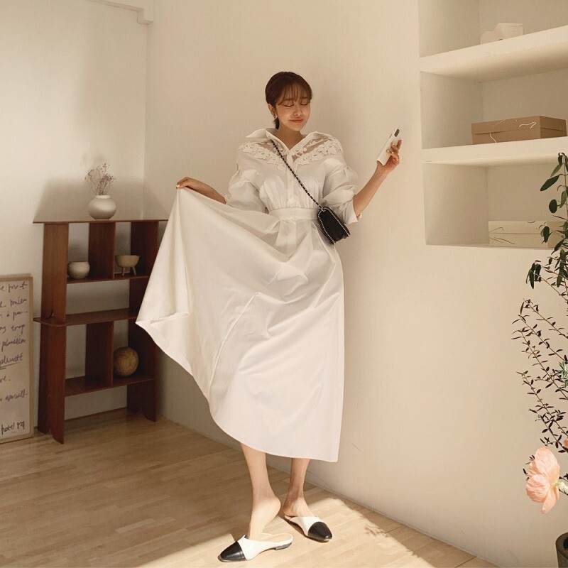 韩国there she is收腰长款衬衫 cafe24海外连衣裙