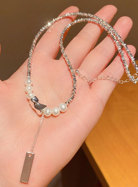 高级感轻奢碎银子不规则拼接珍珠项链女短款锁骨链法式小众配饰