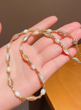 高级感轻奢设计感天然淡水珍珠串珠项链女短款个性复古百搭锁骨链