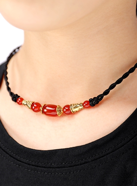 玛瑙百搭男士日韩风复古学生吊坠