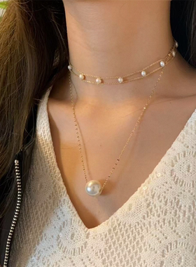 韩国长款轻奢多层满天星项链2025新款气质颈链叠戴珍珠锁骨链女