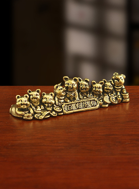 龙蛇小摆件实心虎兔仿古香插纯铜