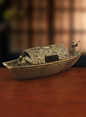 复古纯铜渔船桌面摆件