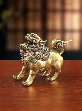 纯黄铜手工匠麒麟神兽香炉摆件