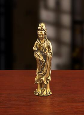 纯黄铜南海观世音佛像桌面摆件