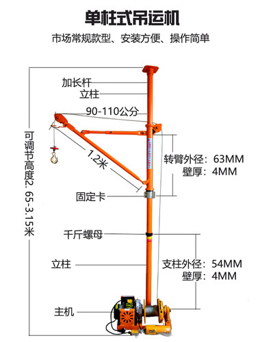 室内吊运机升降机装修上料机家用提升起重电动卷扬小型吊机加长杆-图2