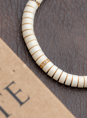 猛犸牙6*3mm药片珠单圈手串简约大气精工片片珠原创设计手串