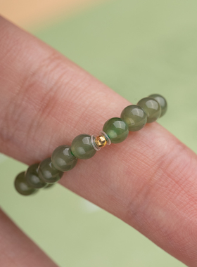 【18K】和田玉碧玉4mm戒指天然玉石简约气质饰品