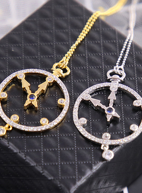 钟表造型项链欧美微镶钻