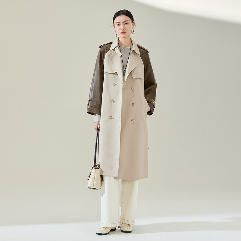卡其色风衣外套女MOFAN摩凡2025早春新款撞色肩章设计小个子风衣,淘宝优惠券,粉丝福利购,淘宝优惠卷