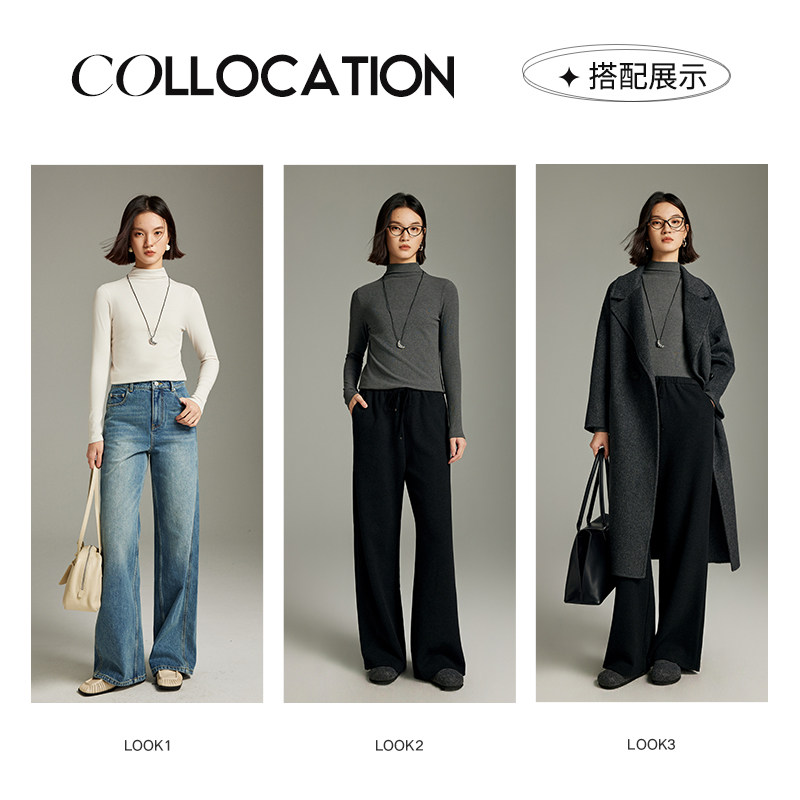 时尚深灰半高领打底衫女MOFAN摩凡2025冬新款百搭桑蚕丝修身上衣,淘宝优惠券,粉丝福利购,淘宝优惠卷