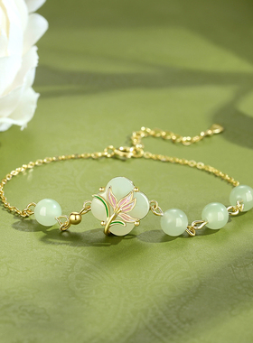 印象眸S925银和田玉女款兰花项链