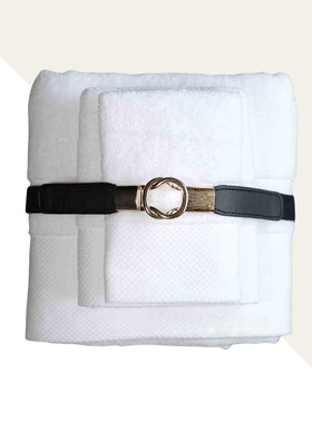 【毛巾浴巾套装】样板间卫浴皮革绑带毛巾浴巾扣三件套白色摆件