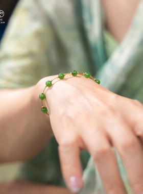 国风天然和田玉碧玉满天星手链