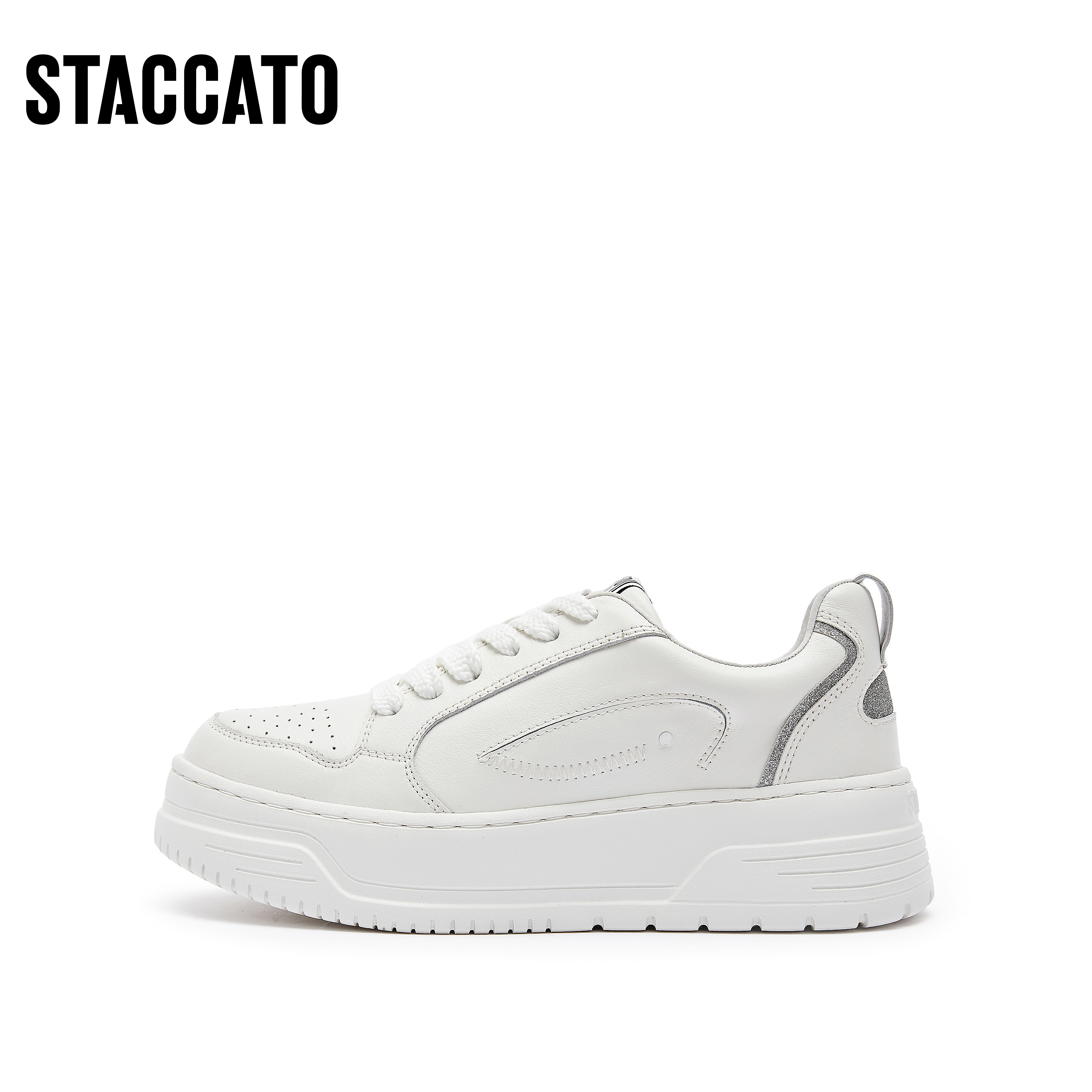 思加图新款时尚小白鞋厚底增高休闲板鞋透气女鞋EUW04AM4 - 图0