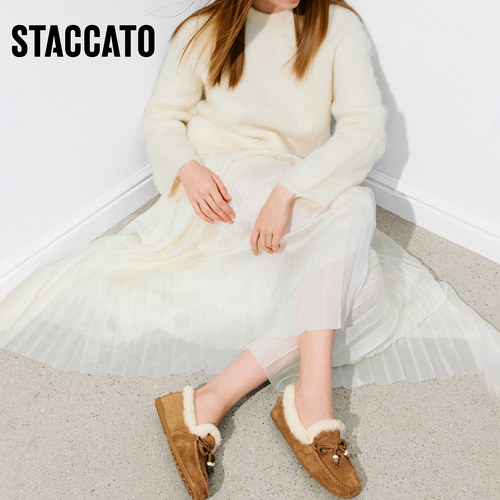 思加图冬季新款复古毛毛鞋豆豆鞋保暖加绒乐福鞋女鞋鞋子A9593DA5 - 图3