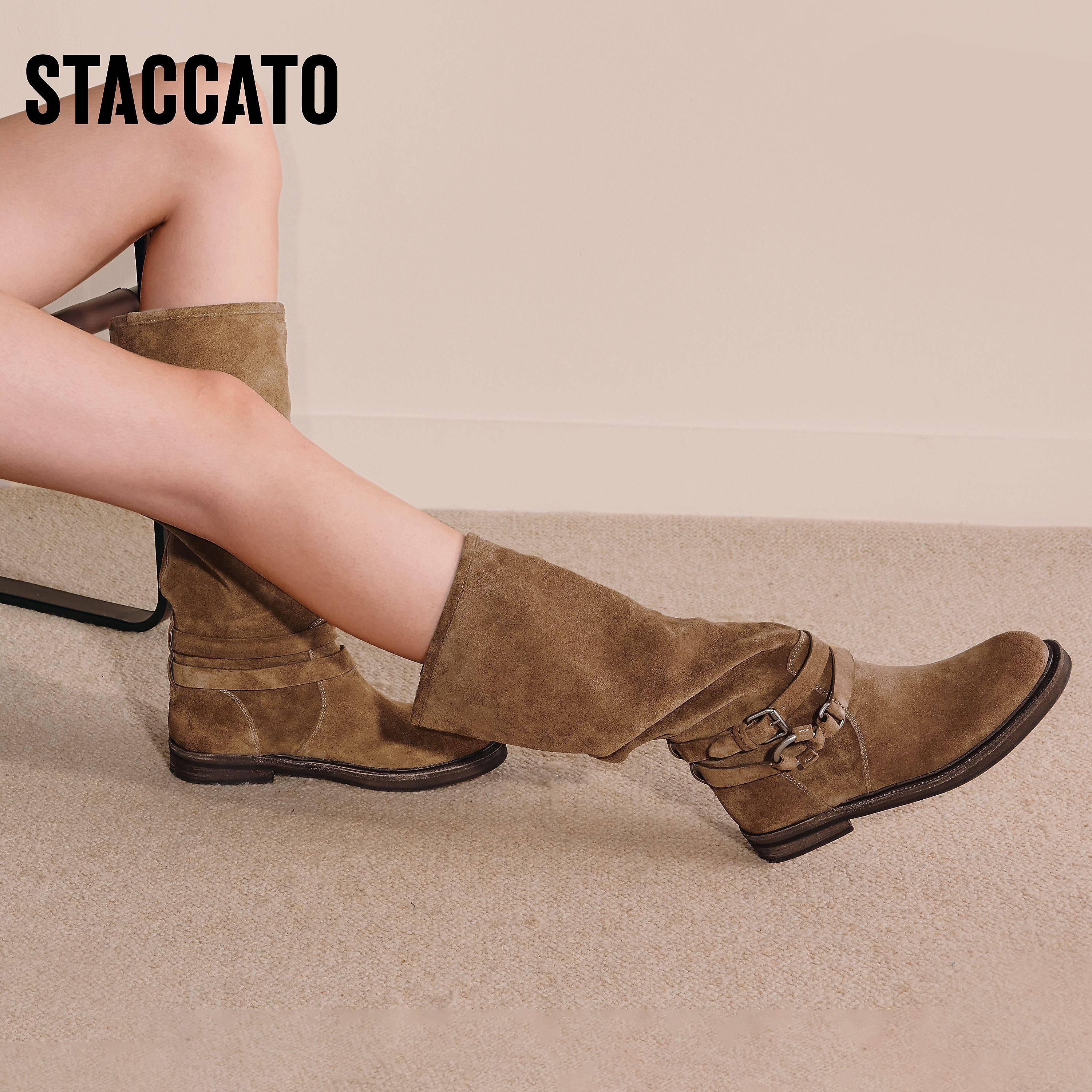 思加图冬季新款复古西部靴长靴高筒靴时装靴粗跟女靴靴子Y5912DG5,淘宝优惠券,粉丝福利购,淘宝优惠卷