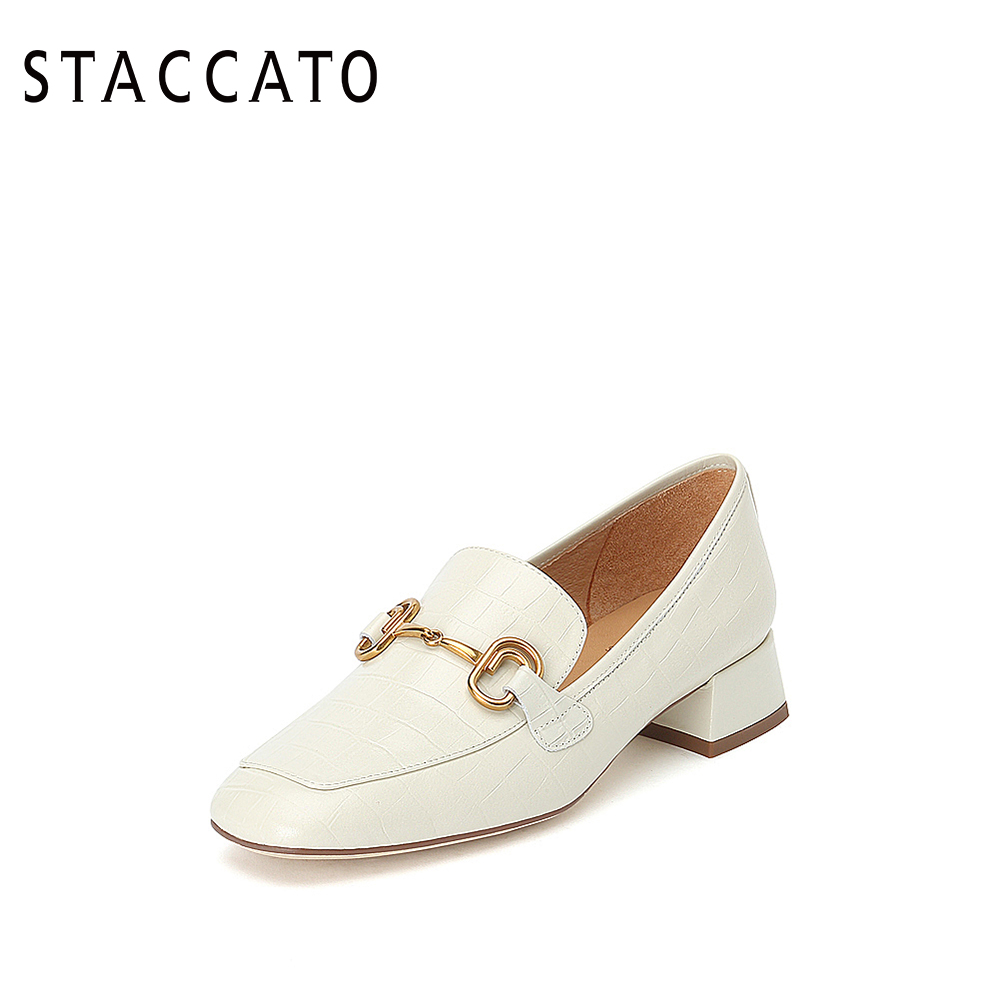 staccato旗舰店思加图奶油鞋春季新款方头单鞋乐福鞋女休闲鞋低跟鞋9SC05AM00