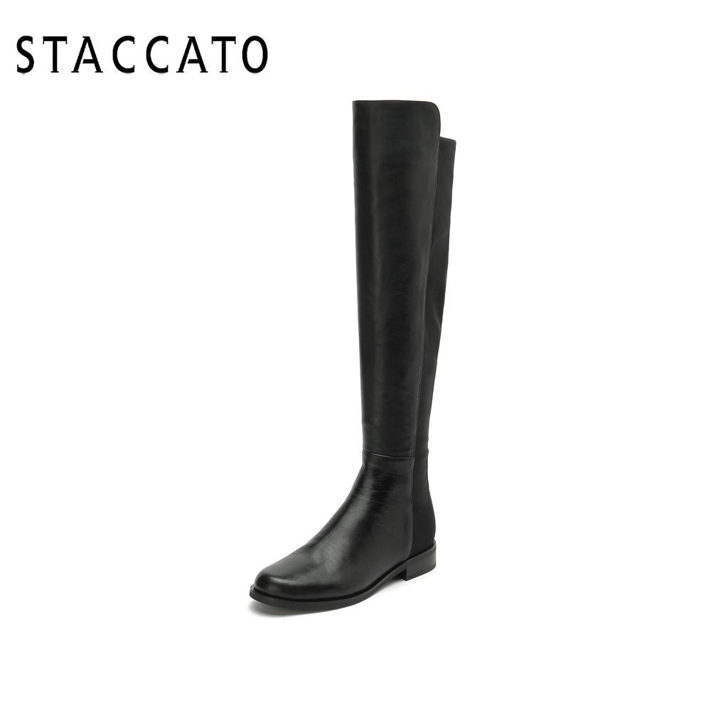 staccato旗舰店思加图冬季新款简约圆头超长靴弹力靴瘦瘦靴网红靴9Y601DC0E0