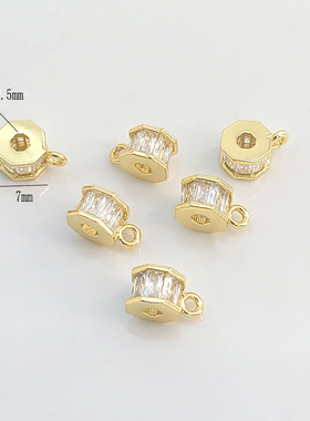 18K包金保色镶锆石带吊环桶珠大孔路路桶隔珠diy串手链项链吊坠扣