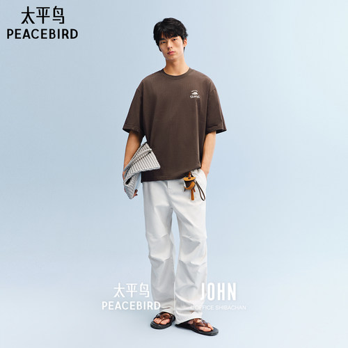 太平鸟男装滑板小狗联名纯棉刺绣T恤夏季新款圆领潮流短袖情侣装 - 图1