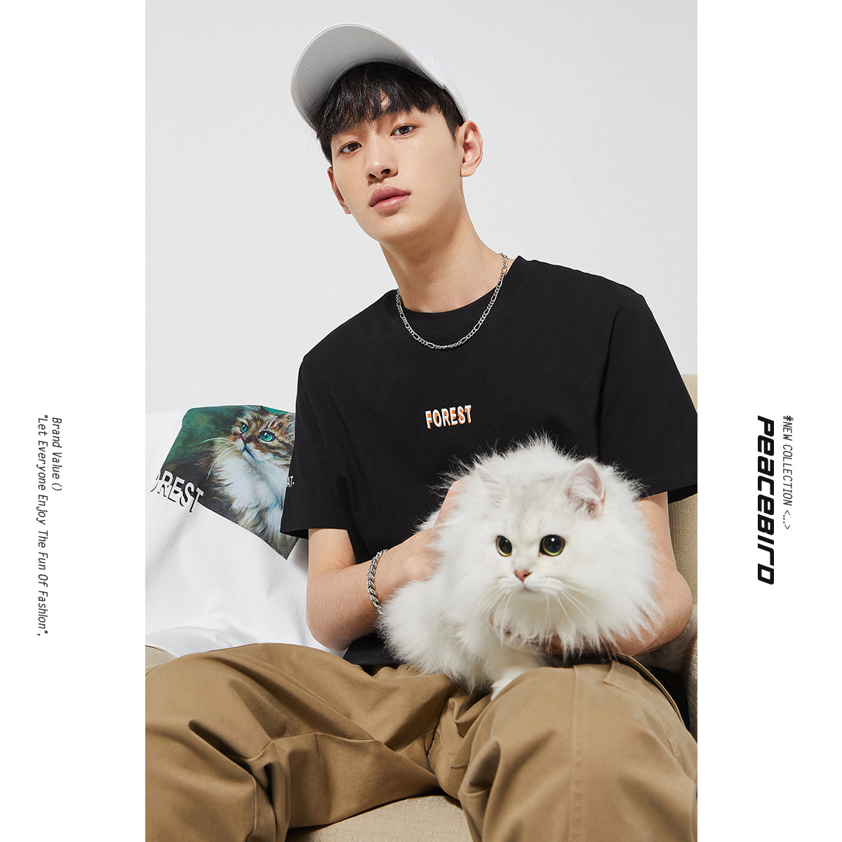 太平鸟男装旗舰店太平鸟男装 男士短袖T恤复古油画夏季体恤印花T恤衫潮半袖打底衫0