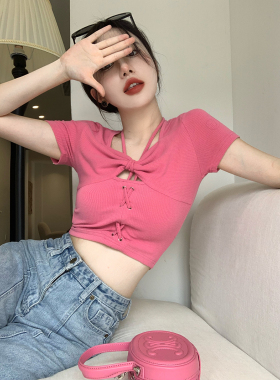 短袖T恤上衣潮短款露脐小心机夏