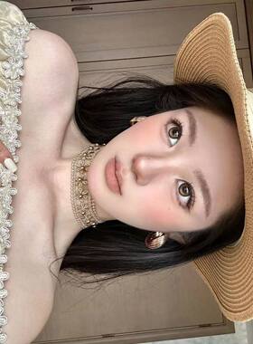 双边金线 镂空花朵钉珠choker项圈女布艺废土风项链民族风吊坠