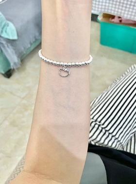 hellow kitty猫银珠手串猫眼石kt猫手链不掉色百搭简约可爱叠戴链