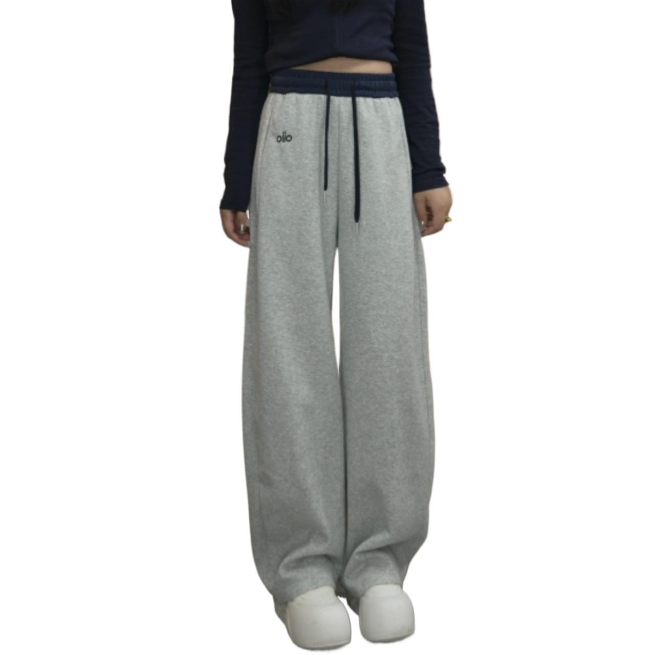 【高克重 高品质版本】秋冬加绒刺绣小标棉美式休闲弯刀阔腿裤女 - 图3