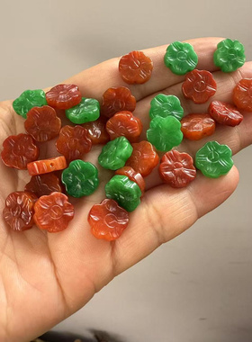 红绯梅花小吊坠挂件满绿色通孔五角小花手串手链项链配件diy 饰品