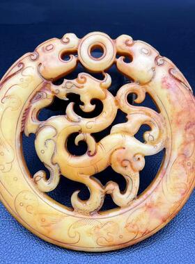 仿古双龙玉璧小摆件玉佩玉璧