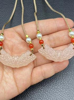 阿富汗玉浅粉色玉璜锁骨链项链坠