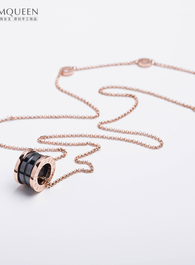 韩版黑白陶瓷弹簧项链森系钛钢