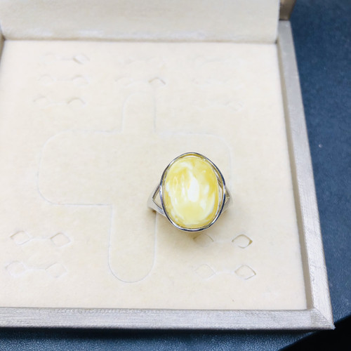 天然原矿白花蜜蜜蜡戒指12X16MM925银琥珀手饰活口可调节指环百搭 - 图3