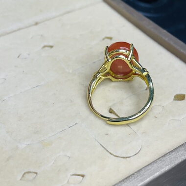 天然南红戒指15x12MM四川凉山925银镶嵌活动圈口可调节送礼首